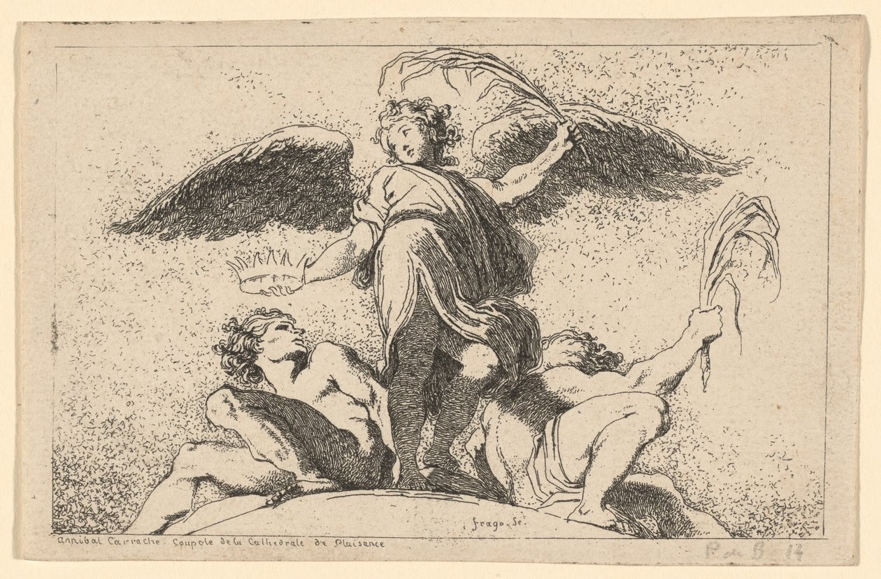 Angel Holding a Palm and a Crown by Jean Honoré Fragonard after Annibale Carracci