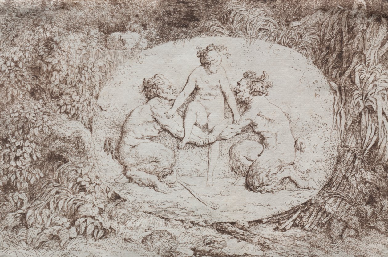 Bacchanales: Nymph Supported by Two Satyrs by Jean Honore Fragonard