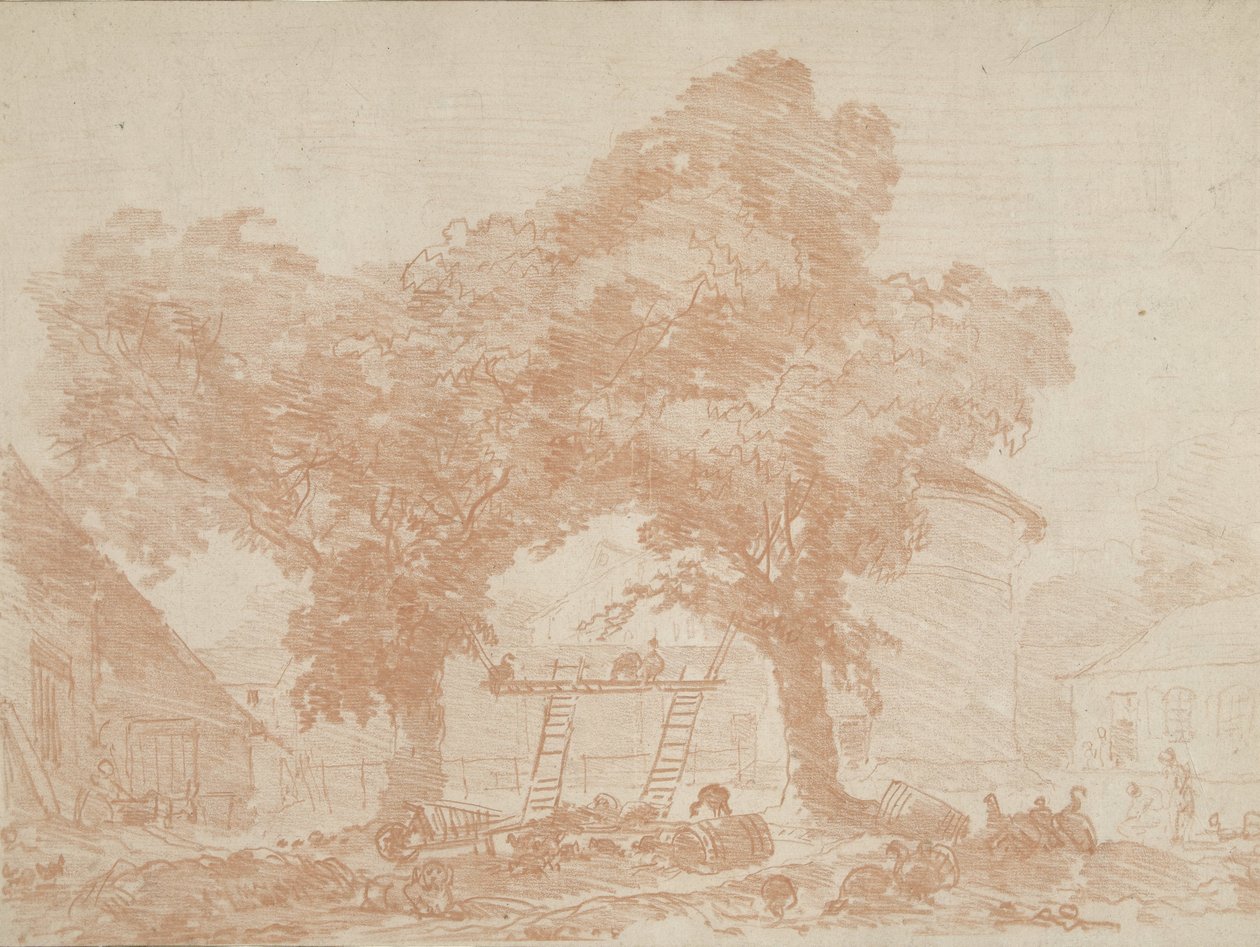 Farmyard with Two Trees, Ladders Between Them by Jean Honore Fragonard