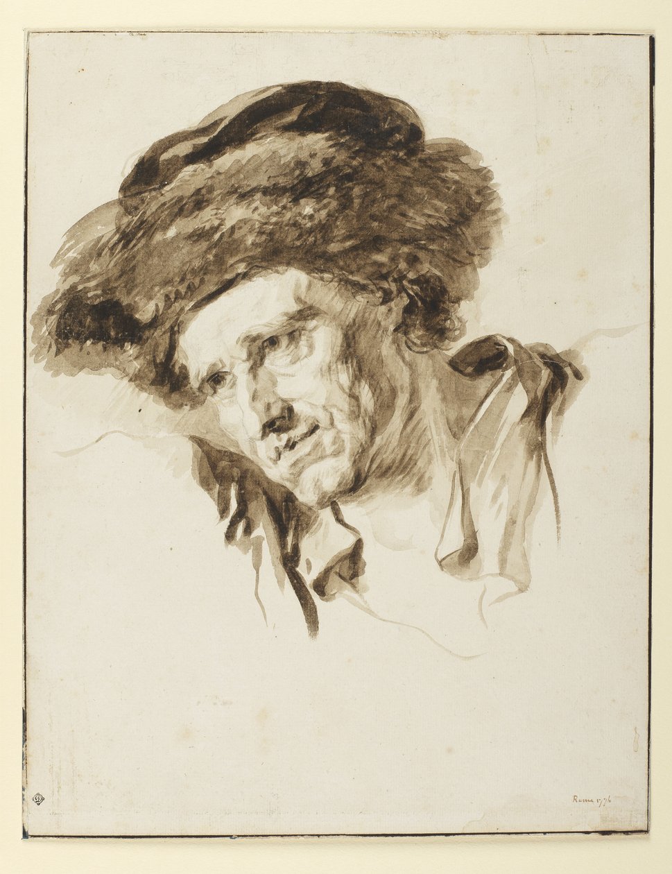 Head of a man wearing a fur cap by Jean Honore Fragonard