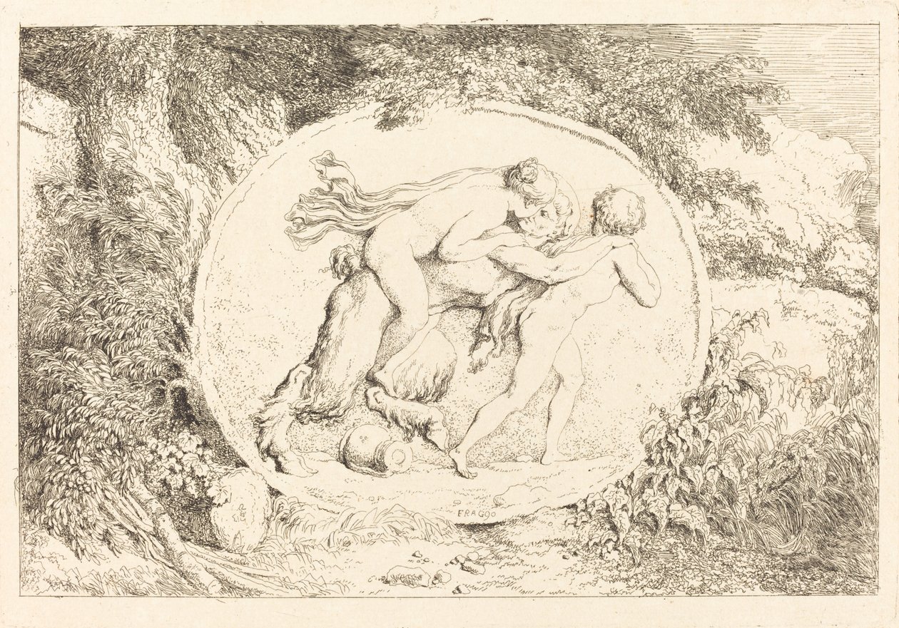 Nymph Astride a Satyr by Jean Honore Fragonard