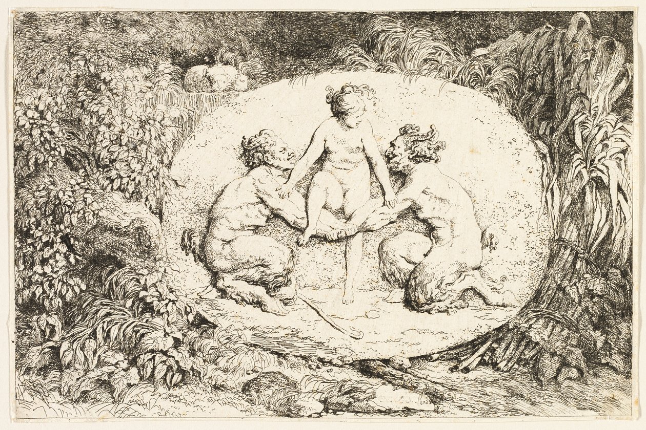 Nymph Sitting on the Hands of Two Satyrs from Bacchanales, or Satyrs