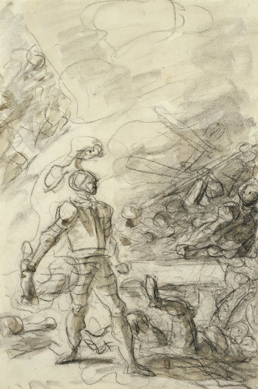 Orlando subdues a brigand with a fire brand by Jean-Honore Fragonard
