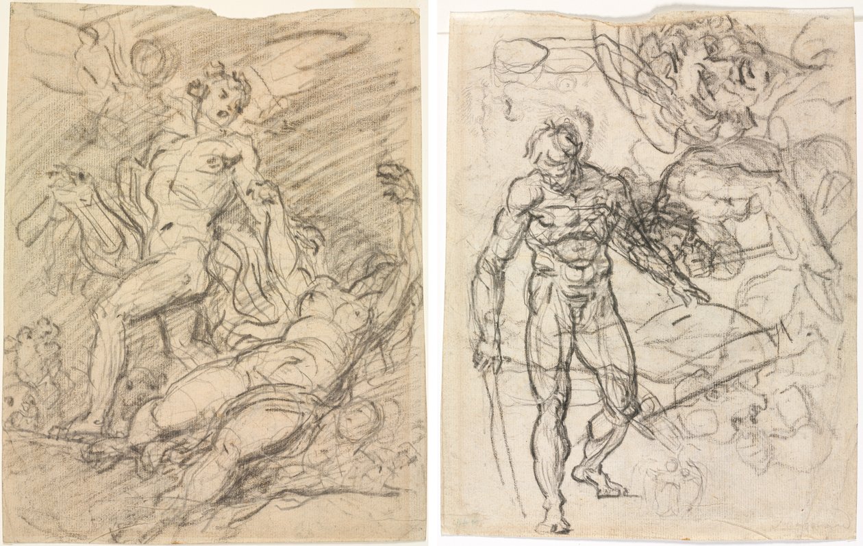 Orpheus and Eurydice (recto); Figure Studies (verso) by Jean Honore Fragonard