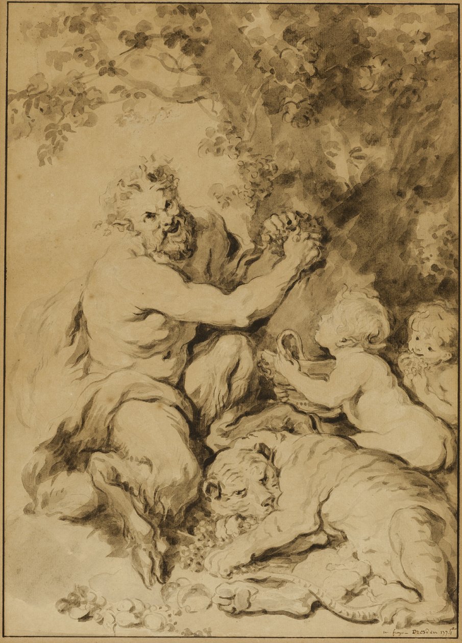 Satyr Pressing Grapes Beside a Tiger by Jean Honore Fragonard