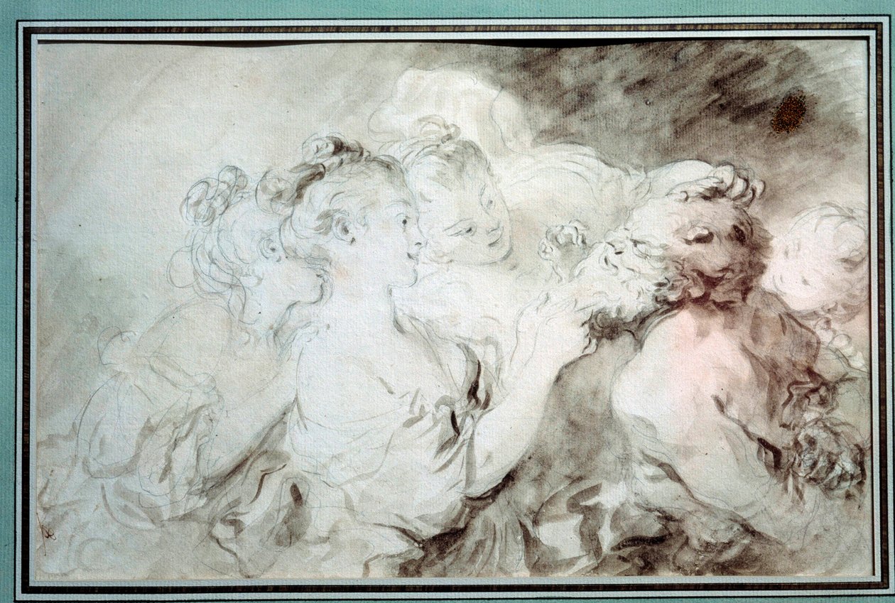 Young Girls Wrestling a Satyre by Jean Honore Fragonard