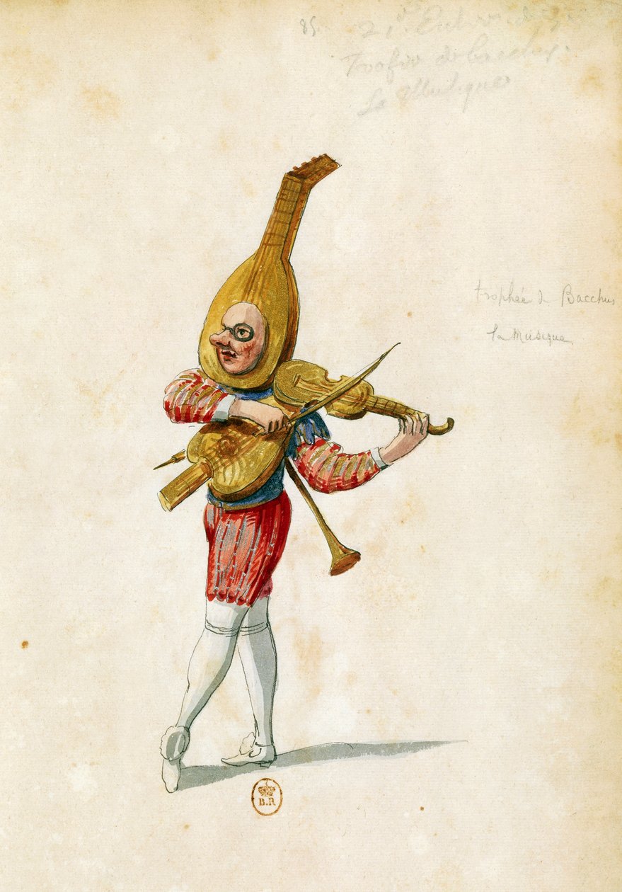 Costume sketch by Jean Berain the Elder for Le feste di Amore e di Bacco, ballet by Jean-Baptiste Lully, performed at the Palais-Royal in Paris, November 15 by Jean I  Berain