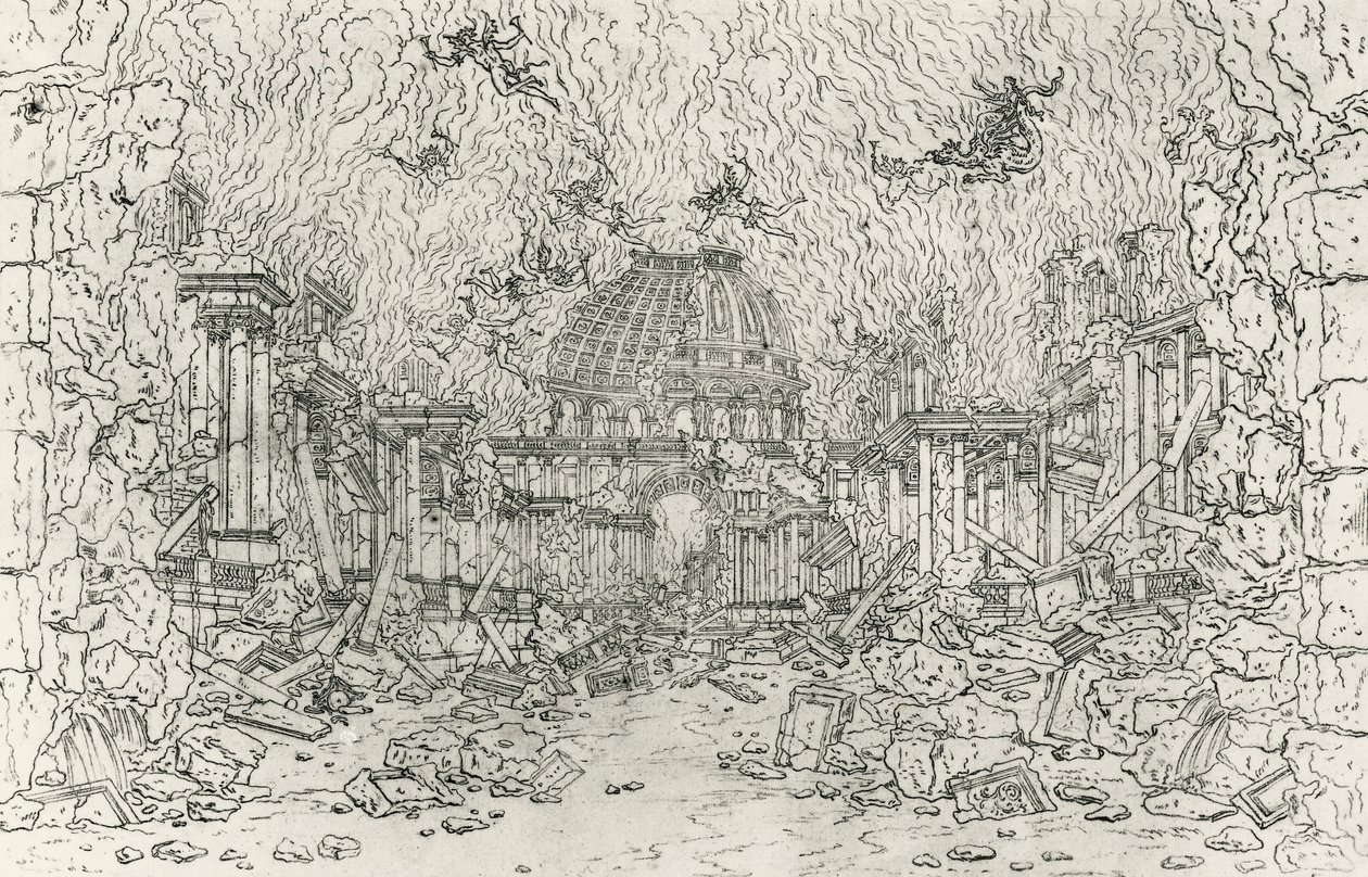 Destruction of the building, sketch by Jean Berain, for Armide, by Jean-Baptiste Lully, France by Jean I  Berain