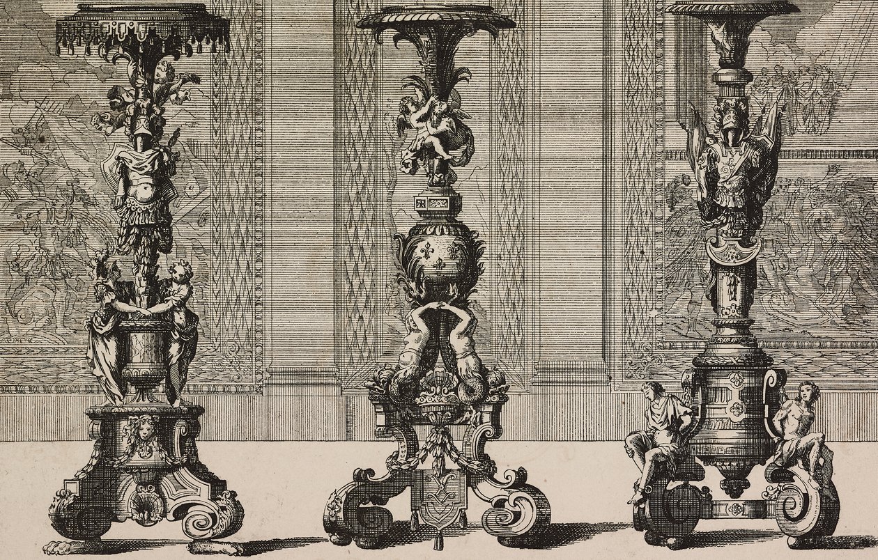 Large Bronze Candlesticks, Engraving by Jean Berain by Jean I  Berain