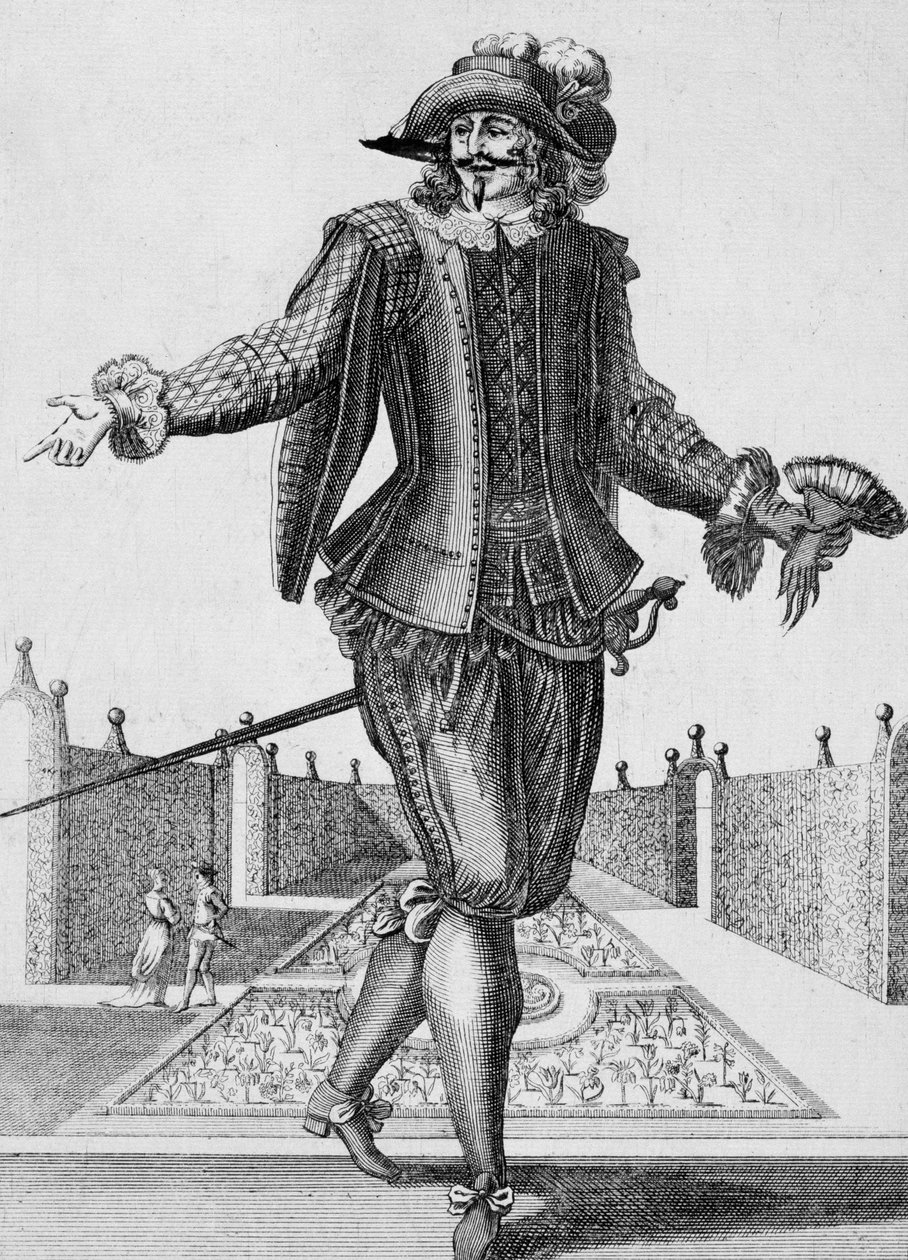 Serious actor, stage costume, engraving by Jean Berain the Elder, France by Jean I  Berain