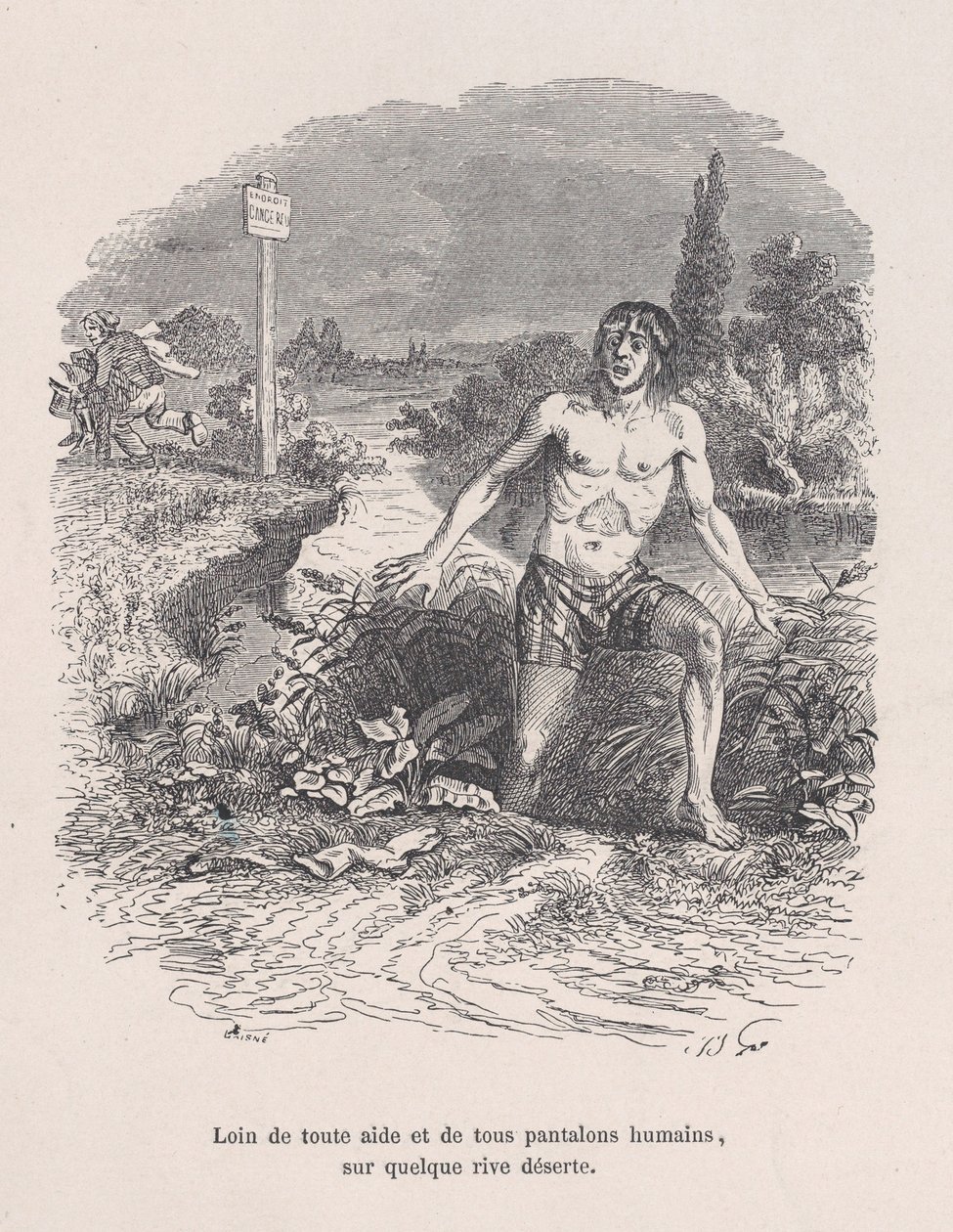 Away from all help and without pants, on some deserted shore from the Little Miseries of H... by Jean Ignace Isidore Gérard
