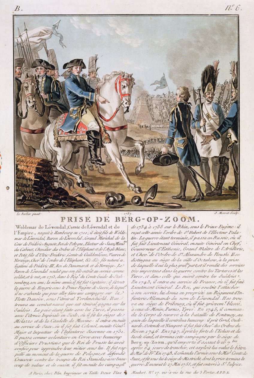 The Taking of Berg-op-Zoom, Netherlands, 1747, engraved by Jean Baptiste Morret by Jean Jacques Francois Le Barbier