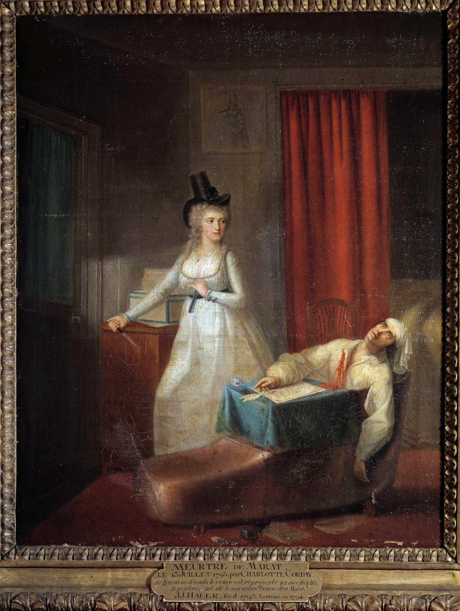 Charlotte Corday assassination of Jean Paul Marat on July 13 by Jean Jacques Hauer