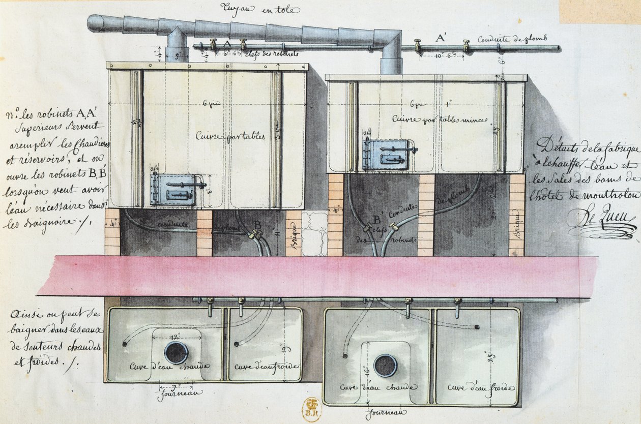 Design for system of heating water at the Hotel de Montholon in Paris, c.1787 by Jean Jacques Lequeu