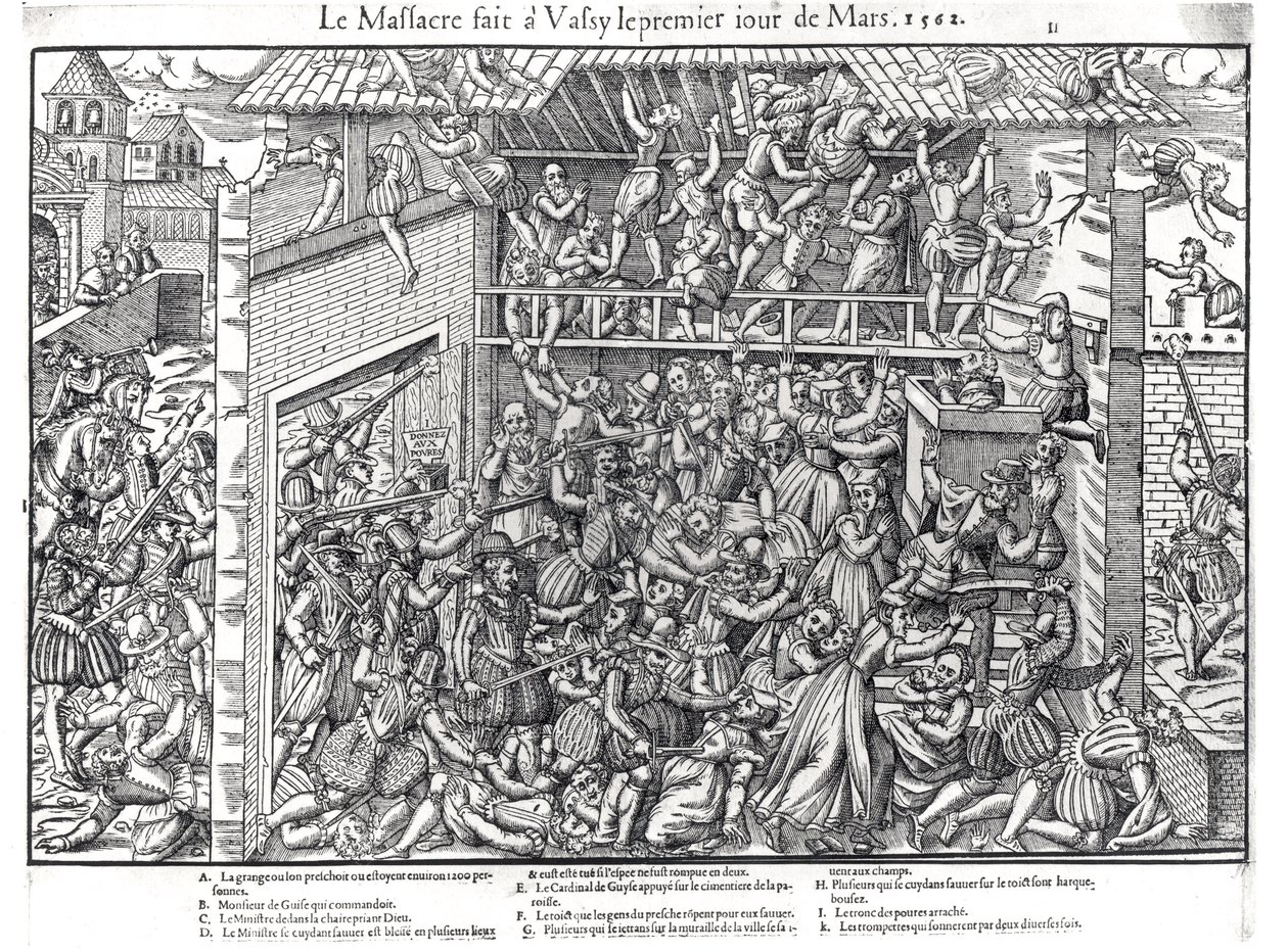 The Massacre of the Protestant Population by the Troops of the Duc de Guise at Wassy-sur-Blaise, 1st March 1562, engraved by Jacques Tortorel by Jean Jacques Perrissin