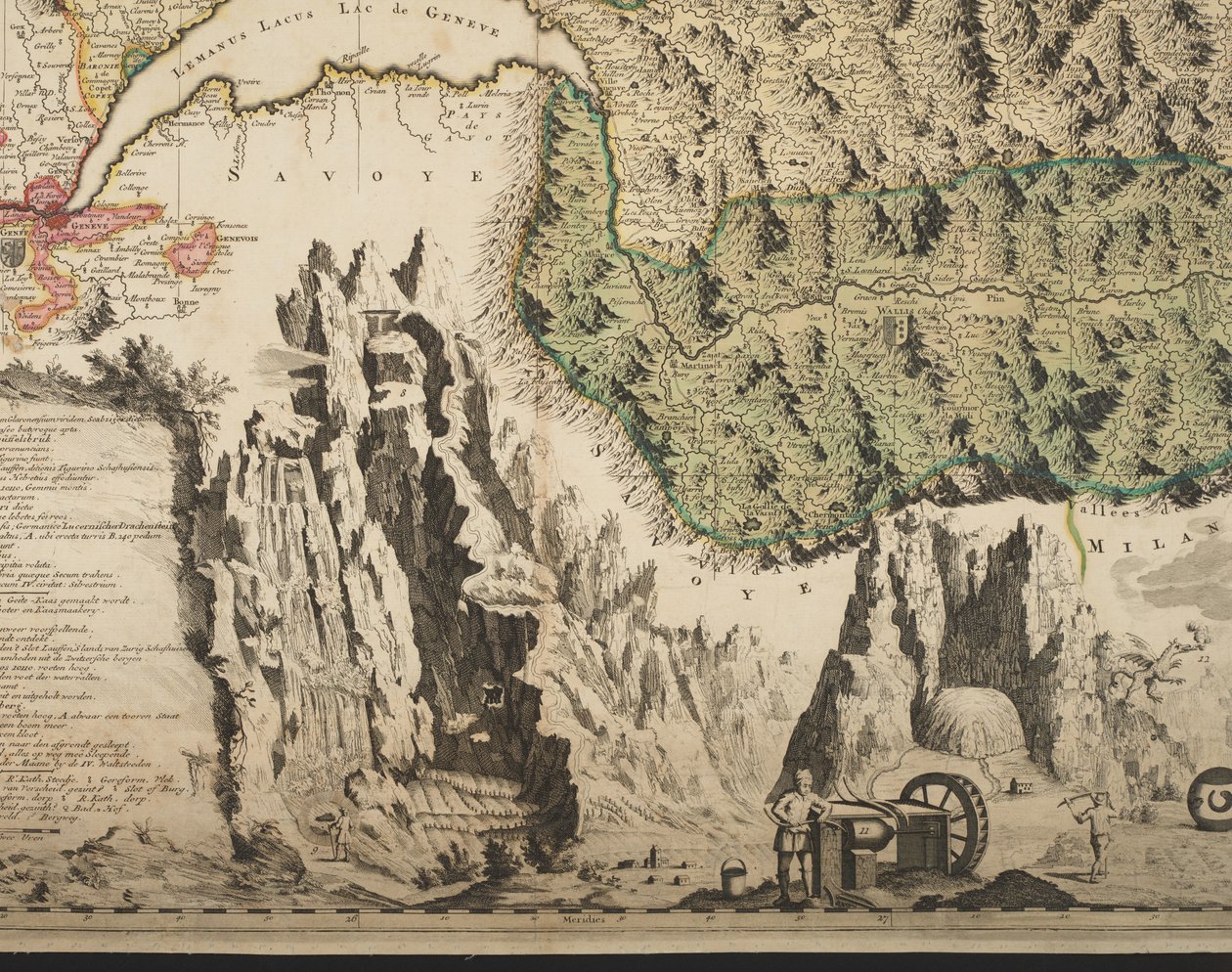 Nova Helvetiae tabula geographica illustrissimis et potentissimis cantonibus et rebuspublicis reformatae religionis Tigurinae, Bernensi, Glaronensi, Basiliensi, Scaphusianae, Abbatis Cellanae (detail) by Jean Jacques Scheuchzer