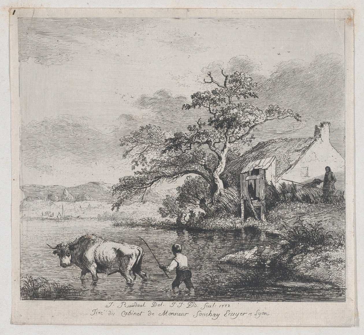 Herdsman and Bull, after Ruisdael by Jean Jacques de Boissieu