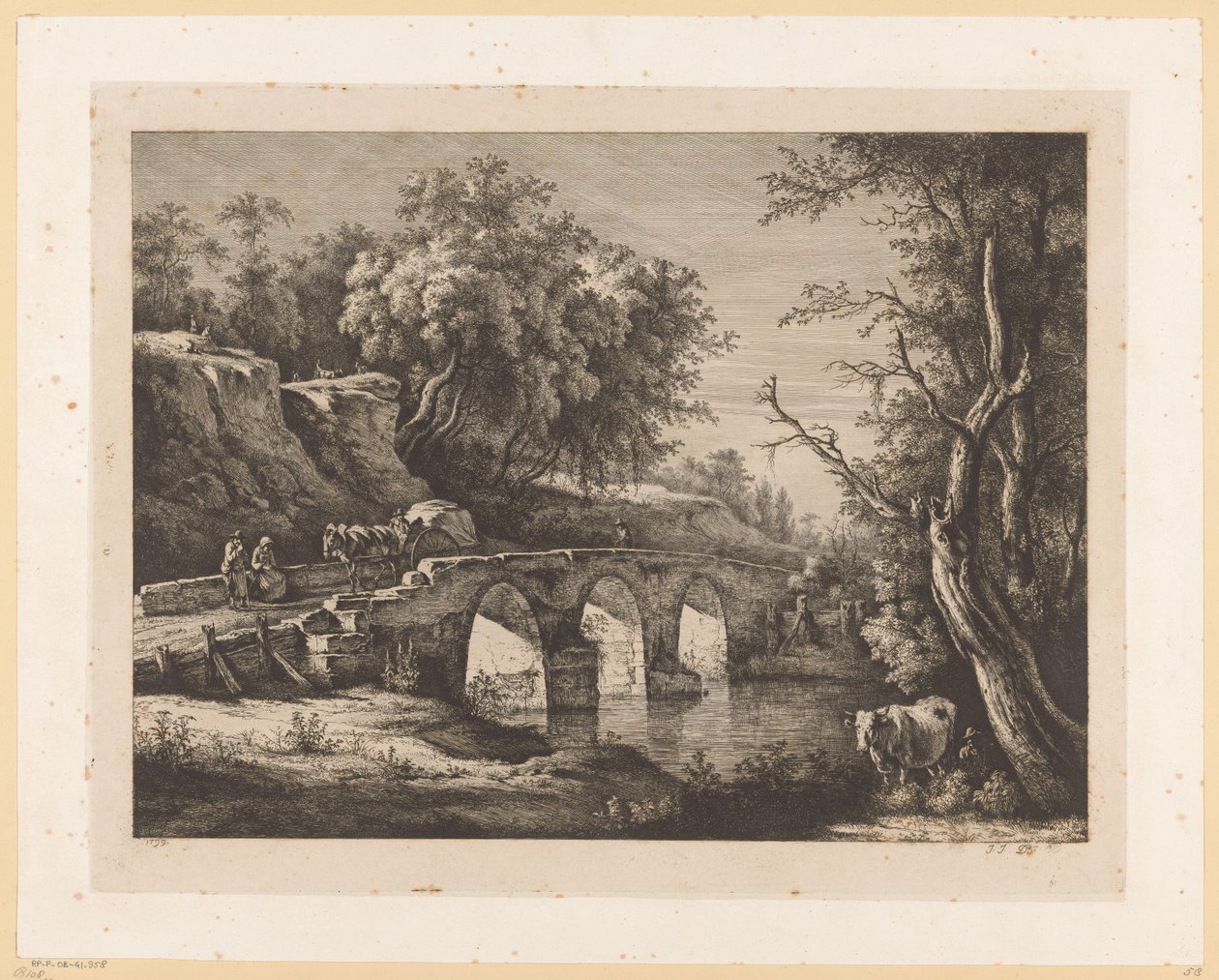 Landscape with Figures on a Stone Bridge by Jean Jacques de Boissieu