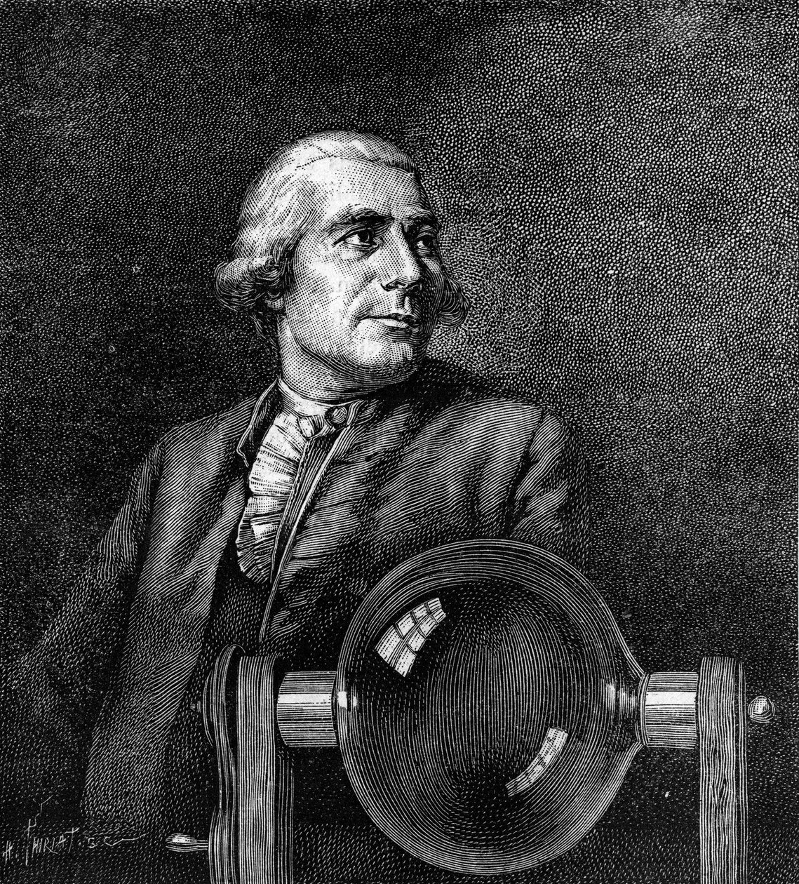 Portrait of Joseph de Montgolfier (1740-1810), French industrialist, inventor of the hot air balloon. (From the portrait of Boissieu, at the Musee de Lyon). Engraving in 
