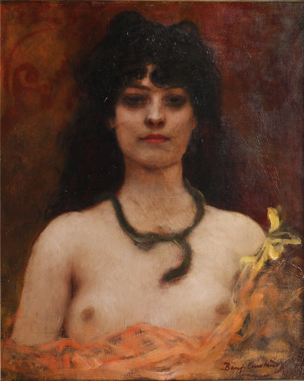Orientalist Portrait of a Nude Lady, Bust Length by Jean Joseph Benjamin Constant