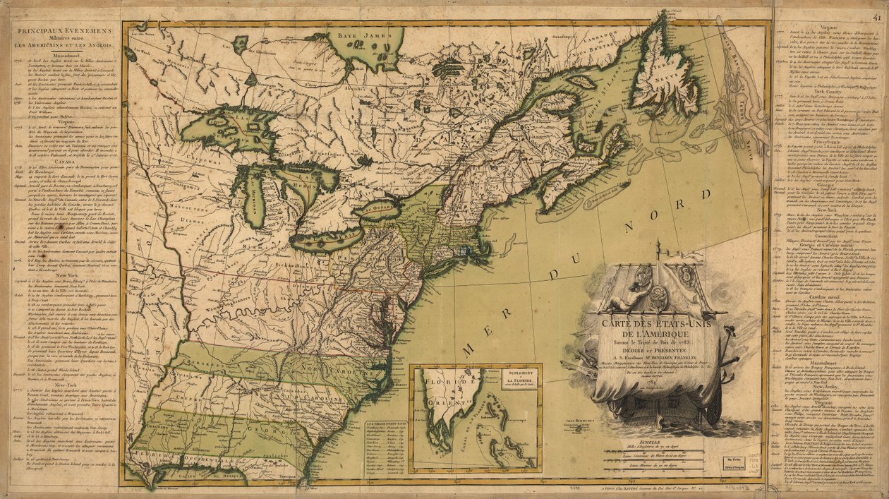 Map of the United States of America According to the Treaty of Peace of 1783 by Jean Lattré