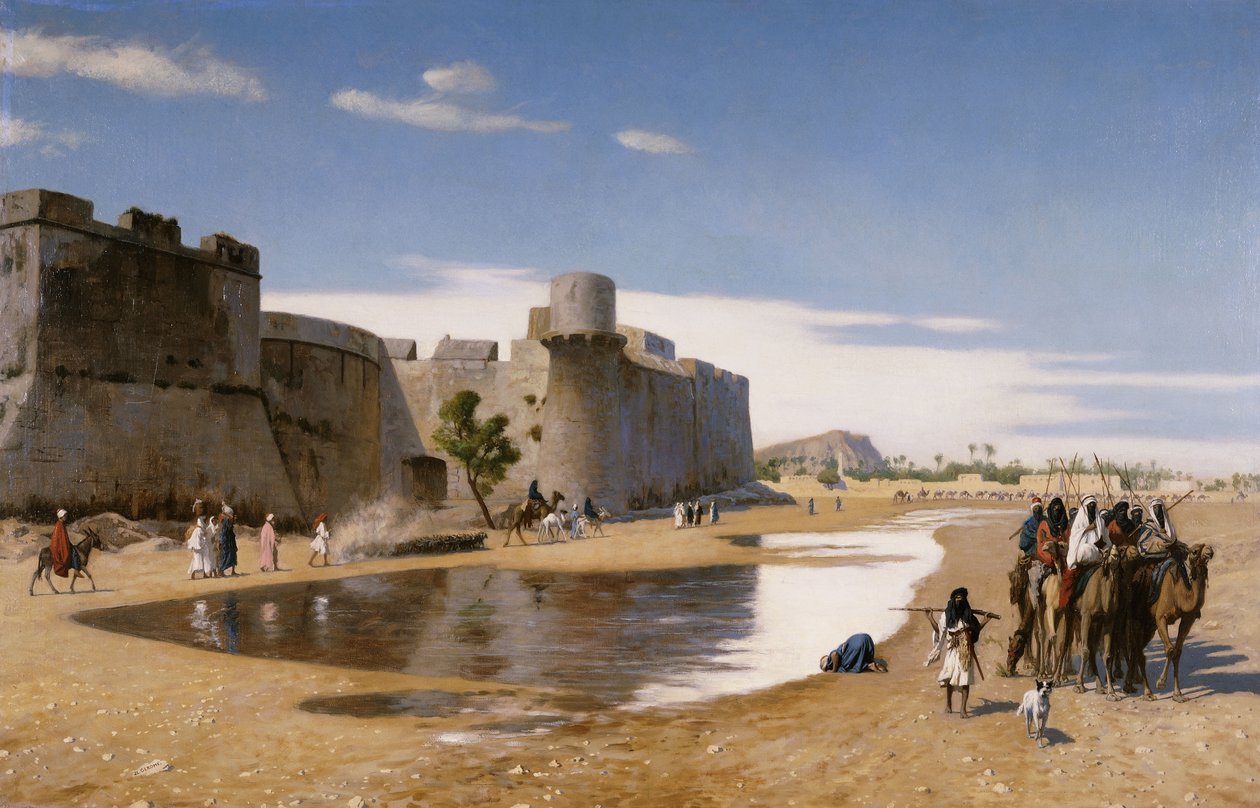 An Arab Caravan outside a Fortified Town, c.1895 by Jean Leon Gerome
