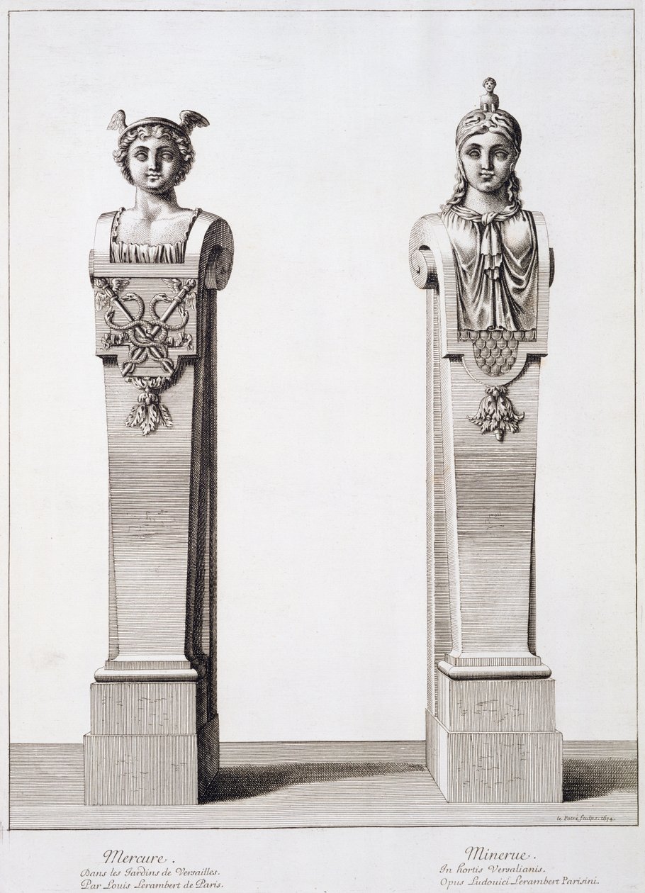 Busts of Mercury and Minerva by Louis Lerambert at Versailles by Jean Lepautre