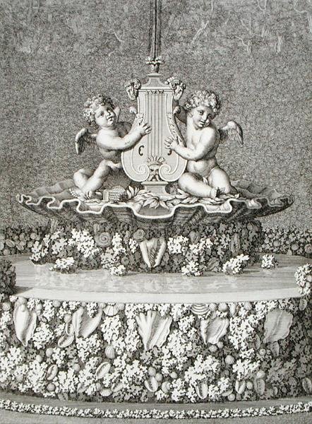 Two Cupids holding a lyre, a fountain at Versailles by Jean Lepautre