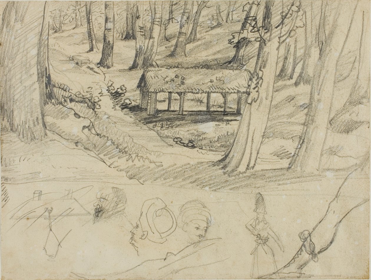 Forest Interior with Thatched Hut, and Other Sketches by Jean Louis André Théodore Géricault