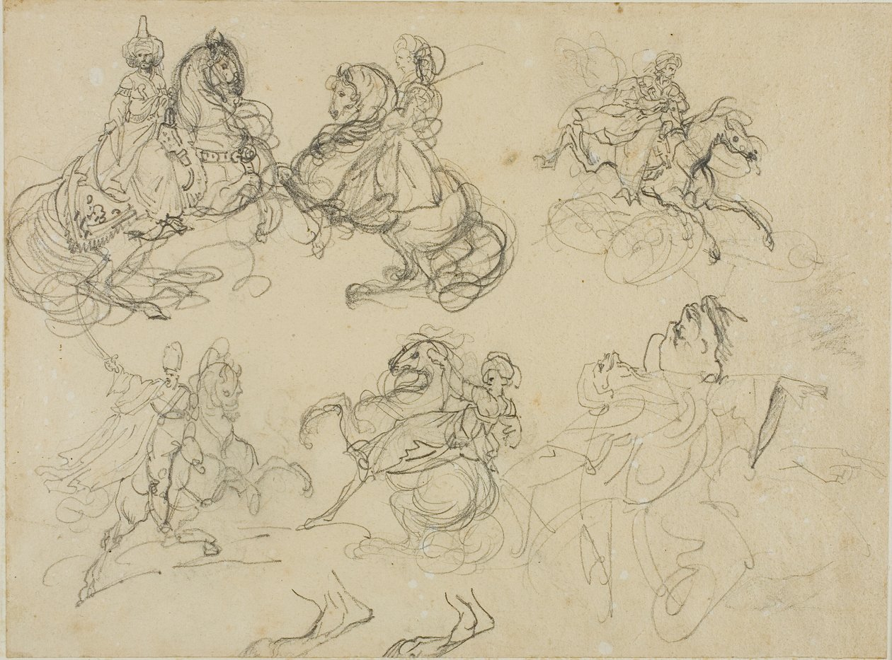 Sketches of Oriental Horsemen by Jean Louis André Théodore Géricault