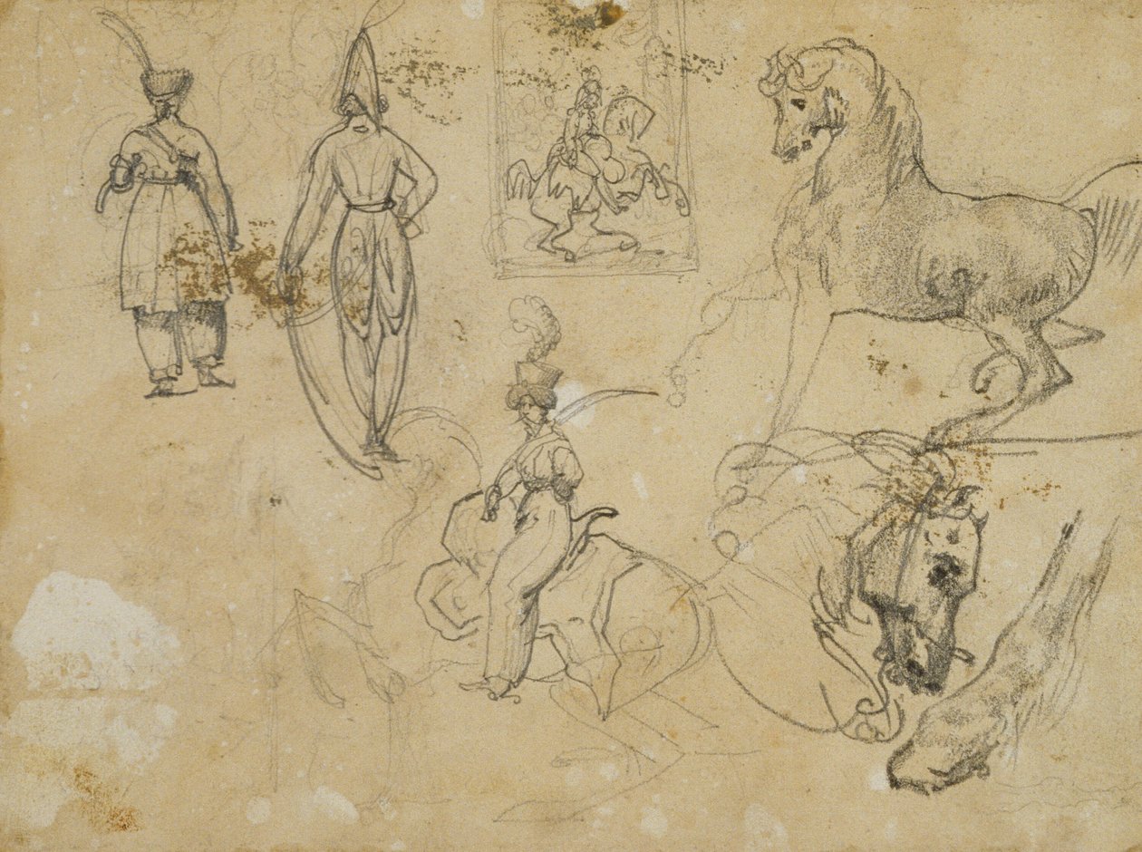 Sketches of Russian Officers and Horses by Jean Louis André Théodore Géricault