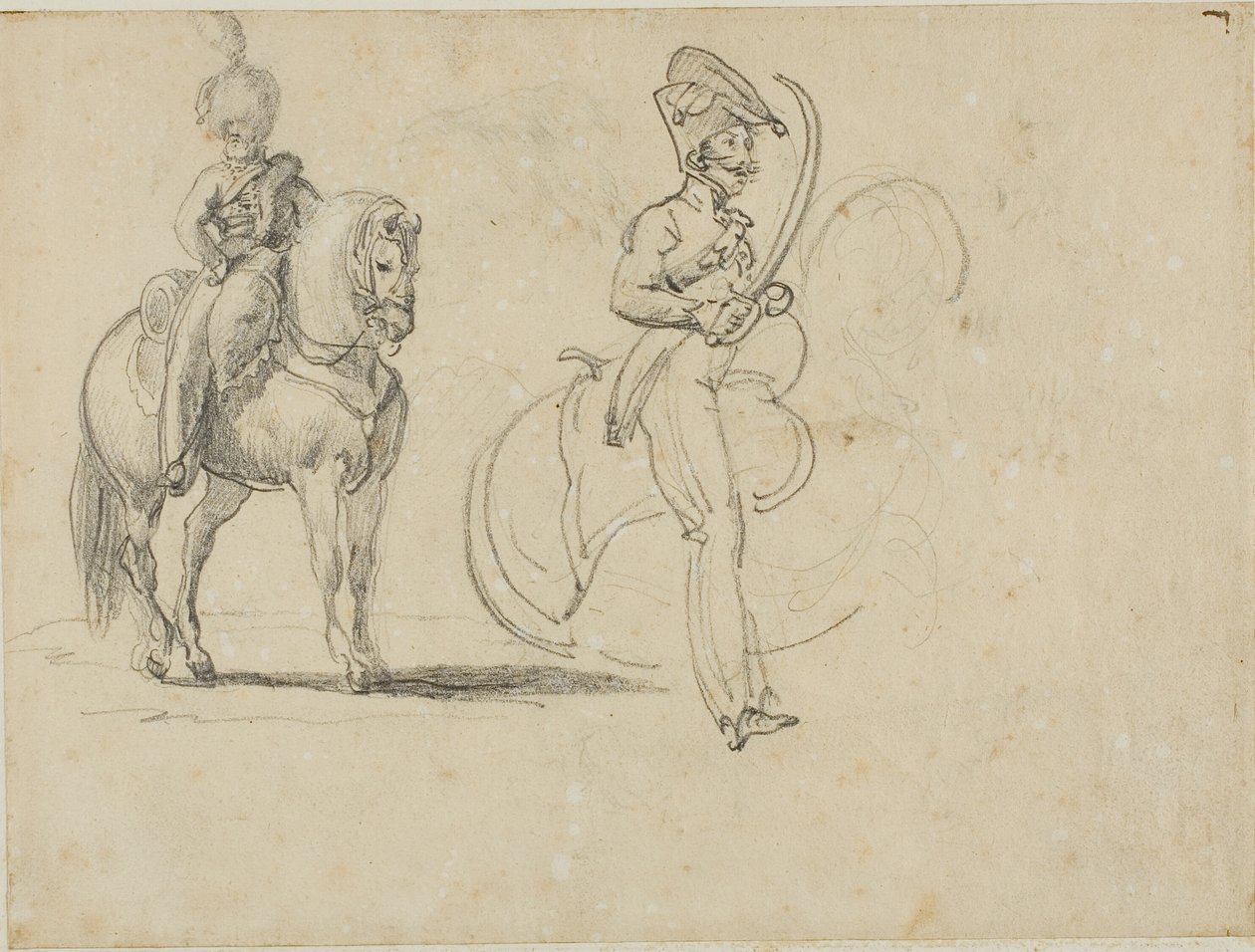 Sketches of a Mounted Chasseur and a Cavalry Officer with Drawn Saber by Jean Louis André Théodore Géricault