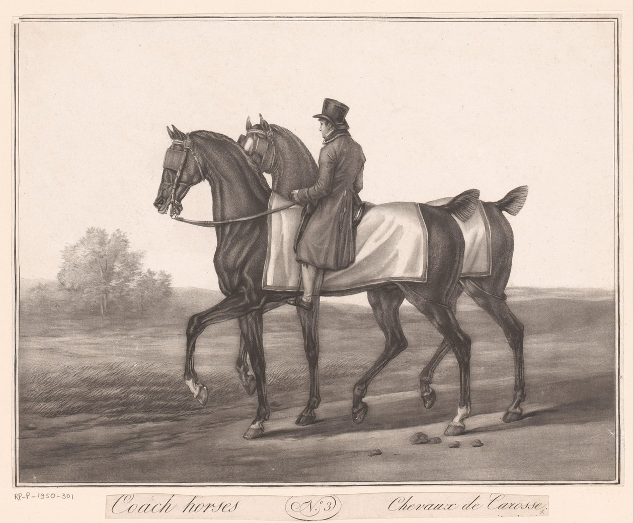 Rider Accompanies Two Horses (Carriage Horses) by Jean Louis Darcis (attributed to)