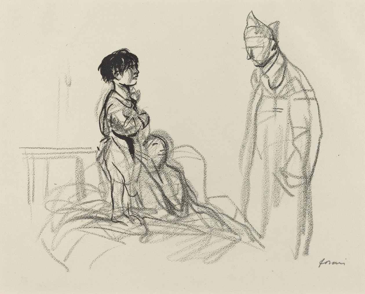 Mother and Child Visited by Soldier in Hospital by Jean-Louis Forain