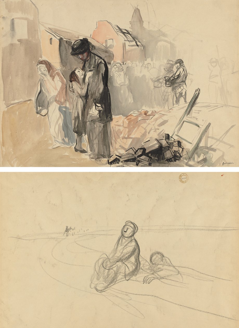 Reconquered Territory (recto) Two Figures on a Road (verso) by Jean Louis Forain