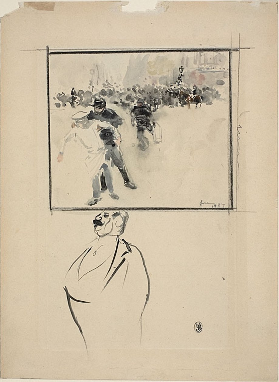 Sketches of a Framed Riot Scene and of a Man (recto); Woman with a Bonnet (verso) by Jean Louis Forain