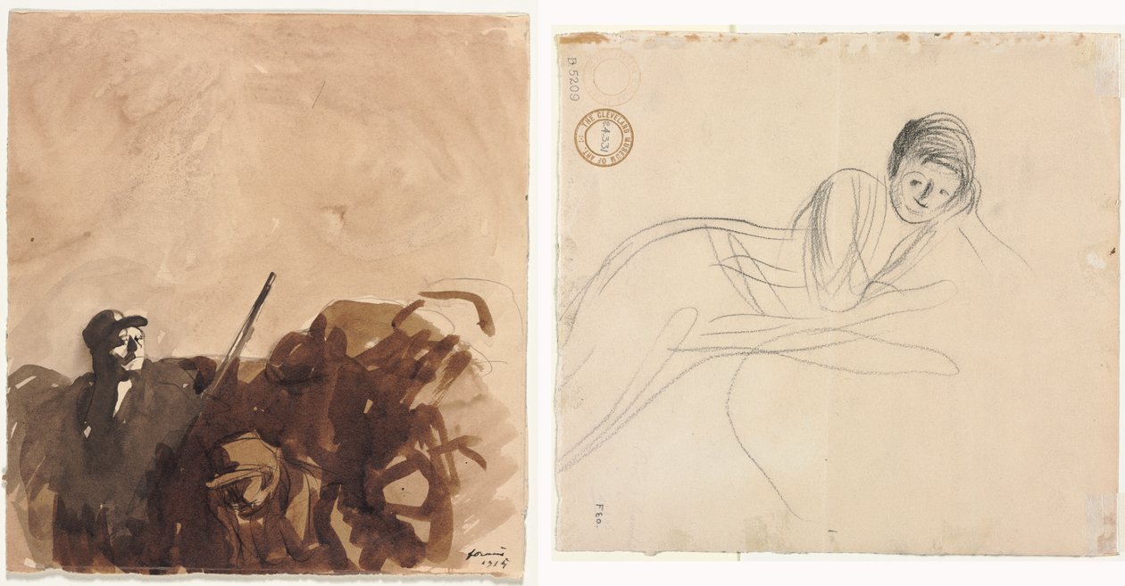 Soldier in a Trench (recto) Reclining Woman (verso) by Jean Louis Forain