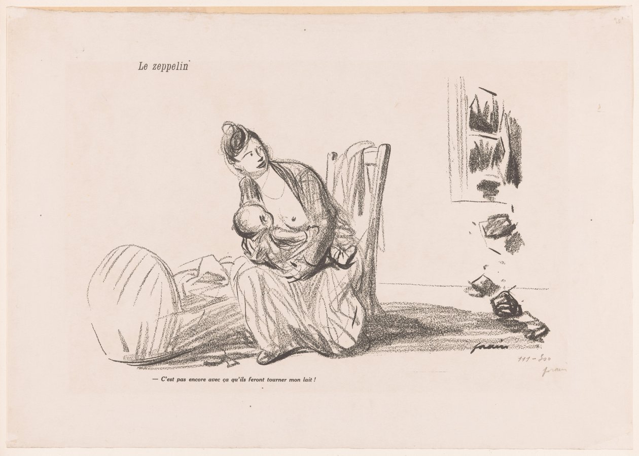 Woman breastfeeding while the windows shatter by Jean Louis Forain
