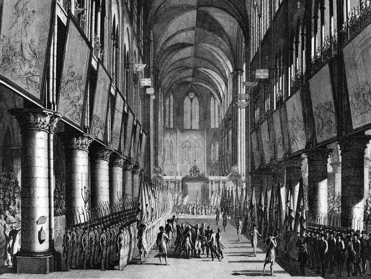 French Revolution: Benediction of the National Guard flags by Monsignor Juigne in the Church of Notre Dame on September 27 by Jean Louis II (after) Prieur