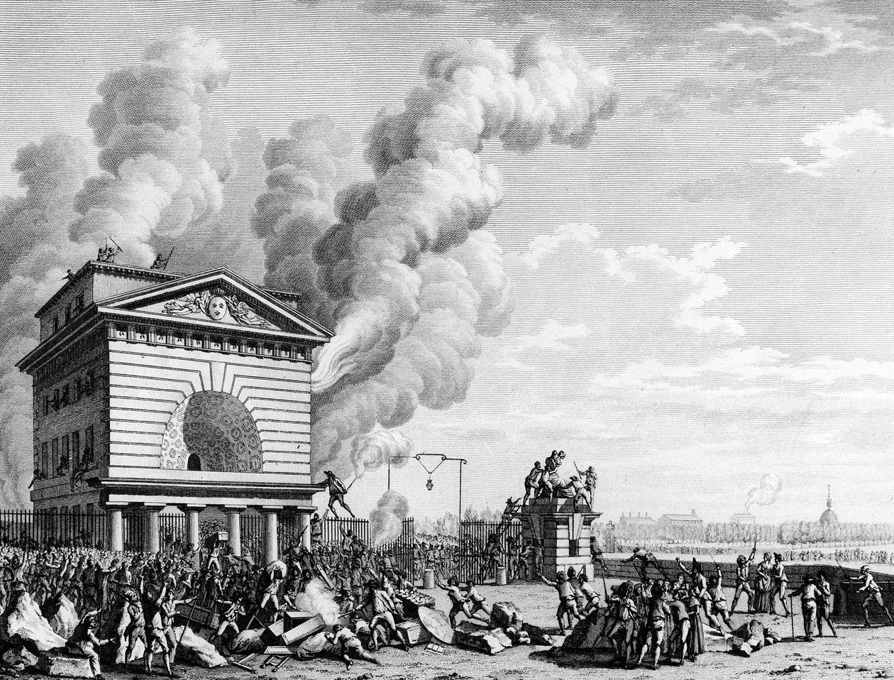 French Revolution: Fire of the Barrier of the Conference in Paris by Jean Louis II (after) Prieur