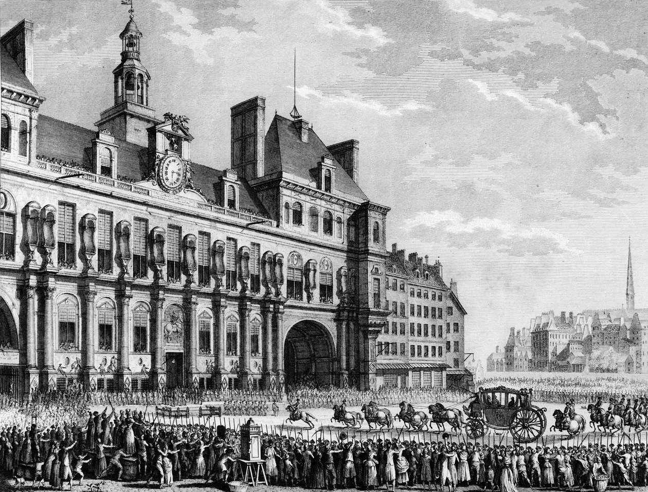 French Revolution: King Louis XVI arriving at the town hall of Paris on July 17 by Jean Louis II (after) Prieur