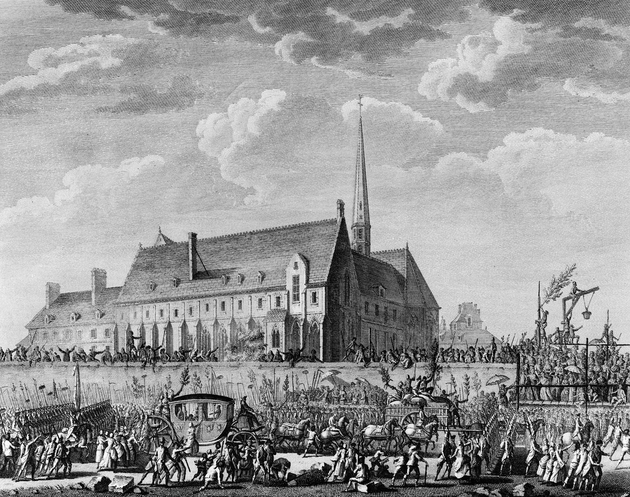 French Revolution: King Louis XVI arriving with his family (Marie Antoinette, the dolphin Louis Charles of France or Louis XVII and Marie Therese known as 