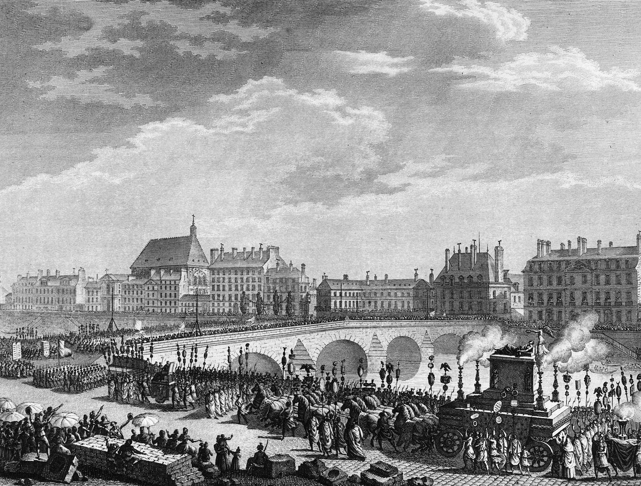French Revolution: Triumph of Francois Marie Arouet dit Voltaire (1694-1778) on 11 July 1791 by Jean Louis II (after) Prieur