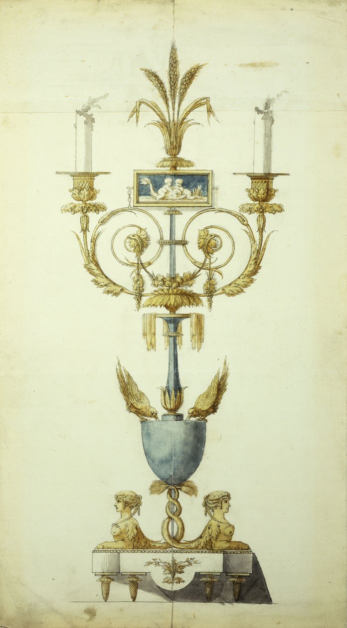 Design for a Gilt Bronze and Enamel Candelabrum by Jean Louis the Younger Prieur