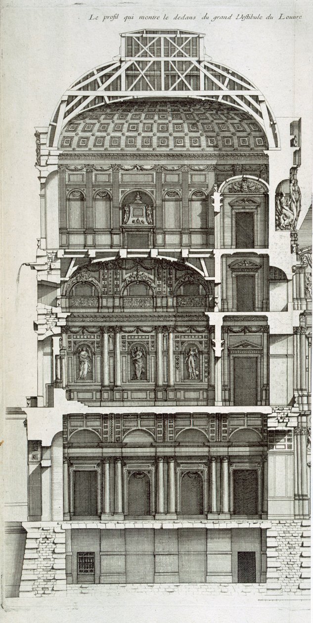 Cutaway Showing the Main Hall of the Louvre, from 