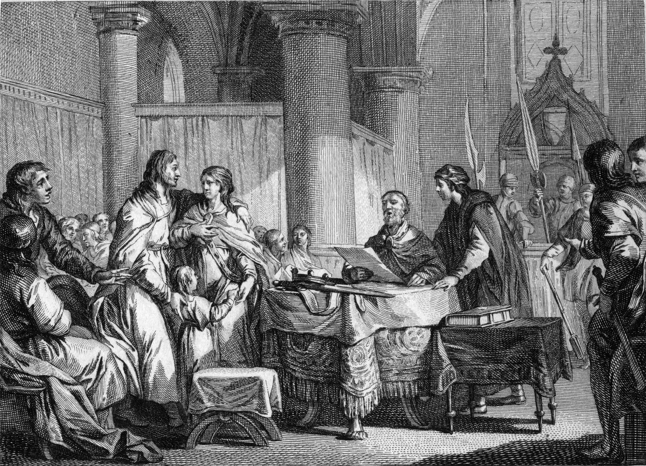 Abdication of Carloman for the benefit of his brother, Pepin III, 747 (engraving by Jean Michel Moreau) by Jean Michel the Younger Moreau