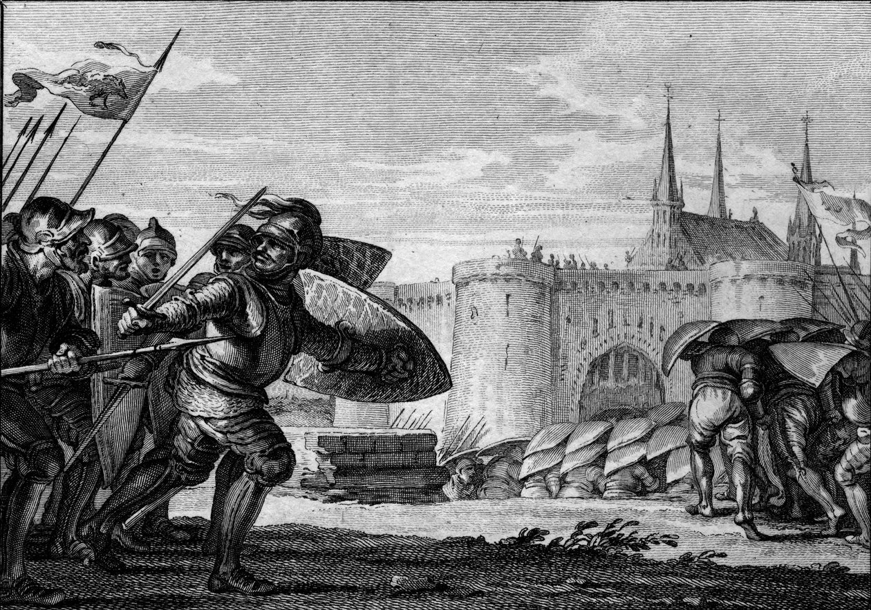 Viking army attacking Saint Germain des Pres and his abbey (engraving) by Jean Michel the Younger Moreau
