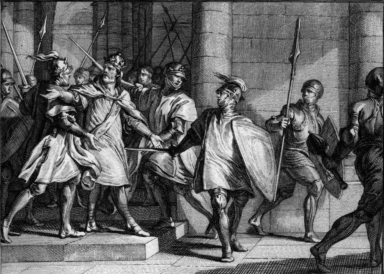 Arrest of Louis I the Pious, 830 (engraving) by Jean Michel the Younger Moreau