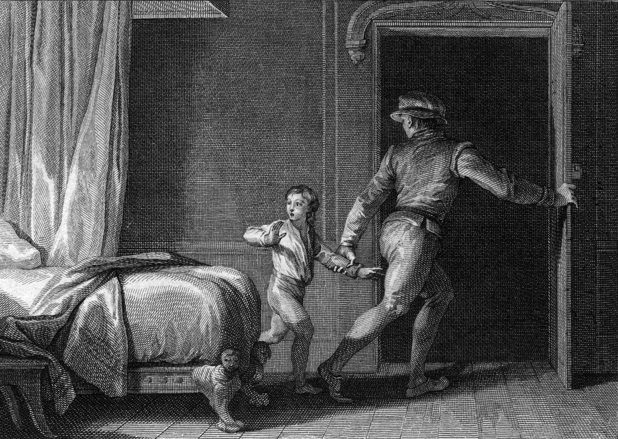 Escape of Richard, Duke of Normandy, 944: held prisoner in France by King Louis IV of Outremer, the future Richard I of Normandy (930-996) was released thanks to the help of Osmond, one of his officers. Engraving by Jean Michel Moreau, dit Moreau le Jeune  by Jean Michel the Younger Moreau