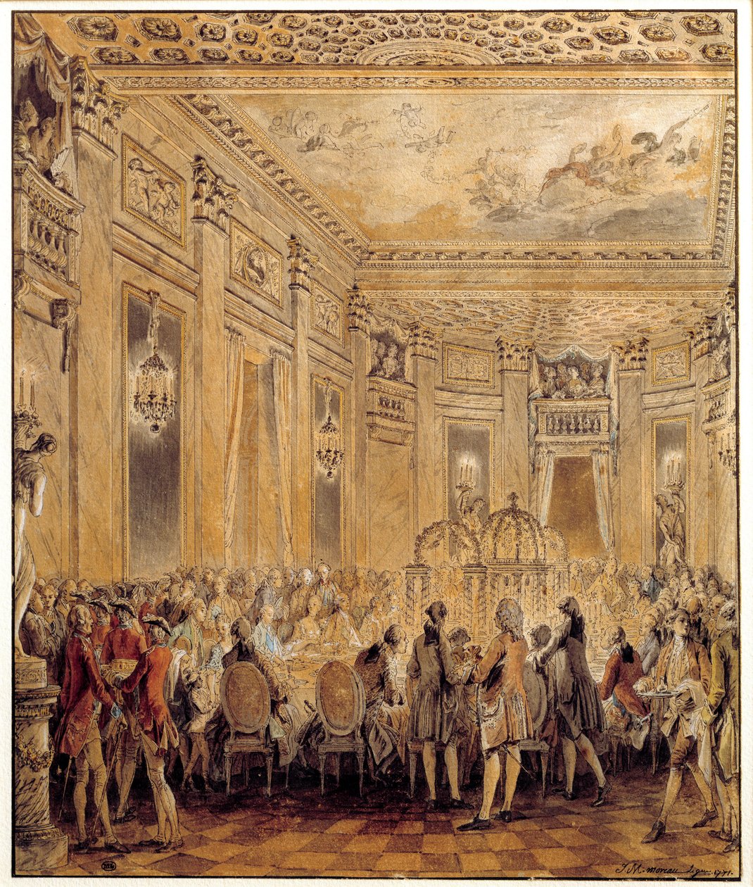 Feast Given by Jeanne Becu, Countess of Barry, at the Castle of Louveciennes by Jean Michel the Younger Moreau